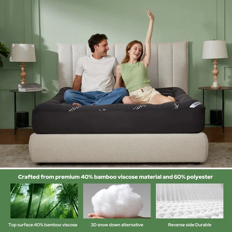 Cooling Bamboo Mattress Topper with Deep Pockets – Breathable, Soft & Machine Washable